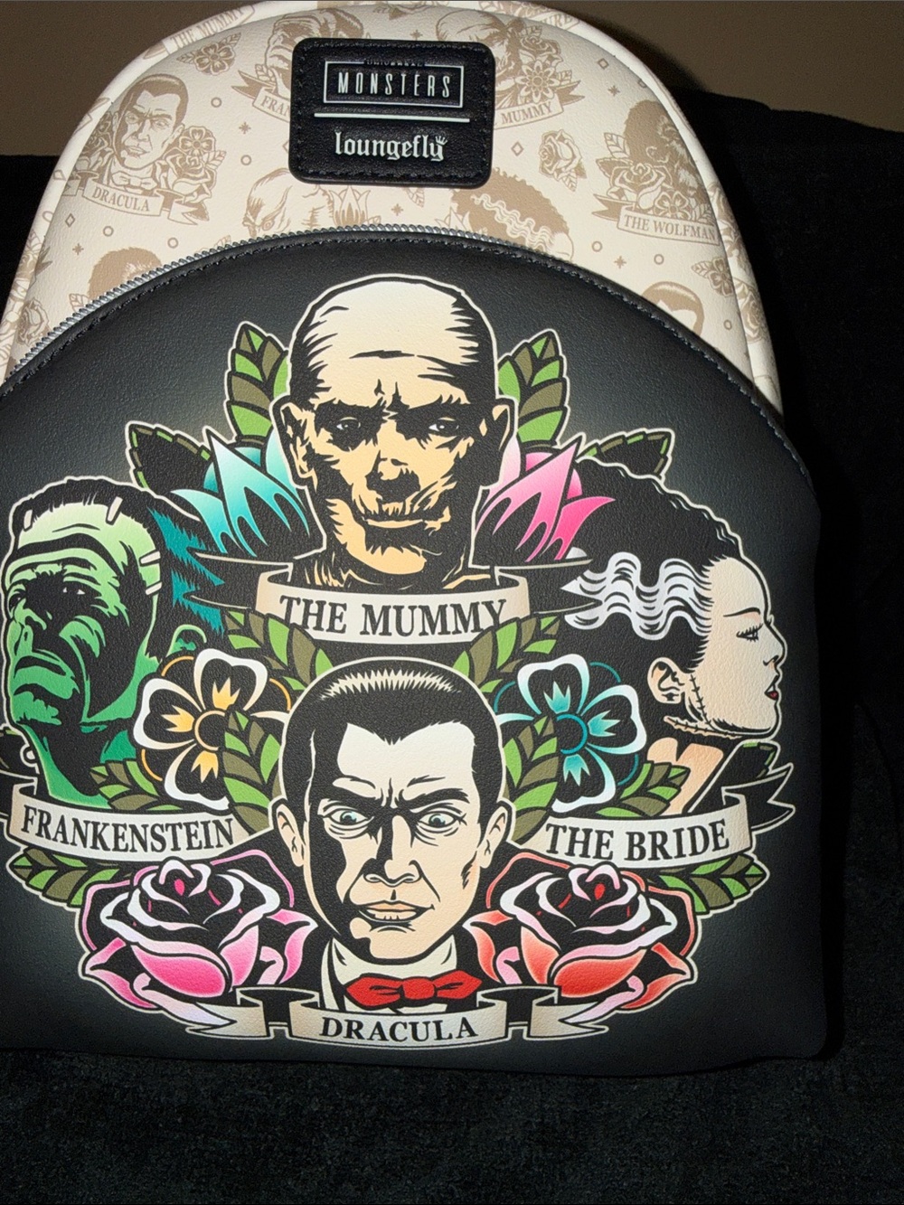 Loungefly Black Floral Monsters Character
Tattoo Mini Backpack